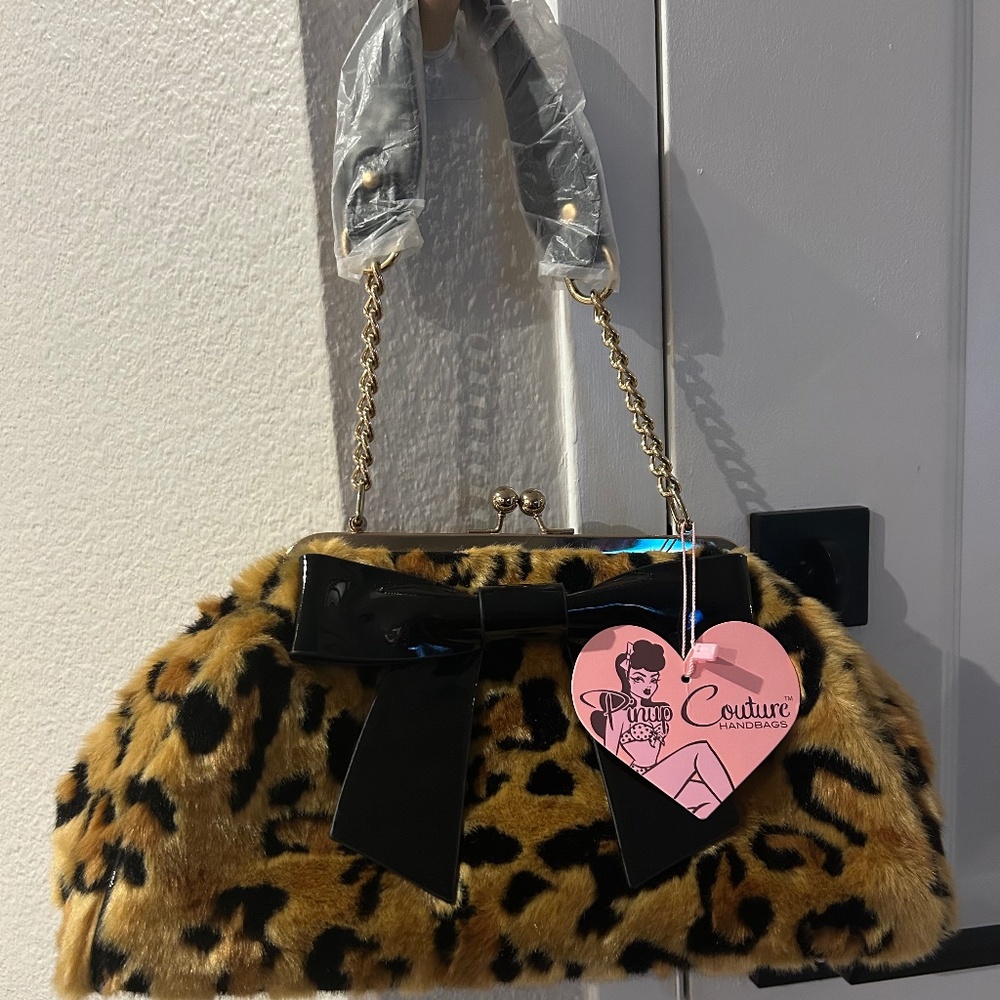 Pinup Couture Handbag fuzzy cheetah NWT
